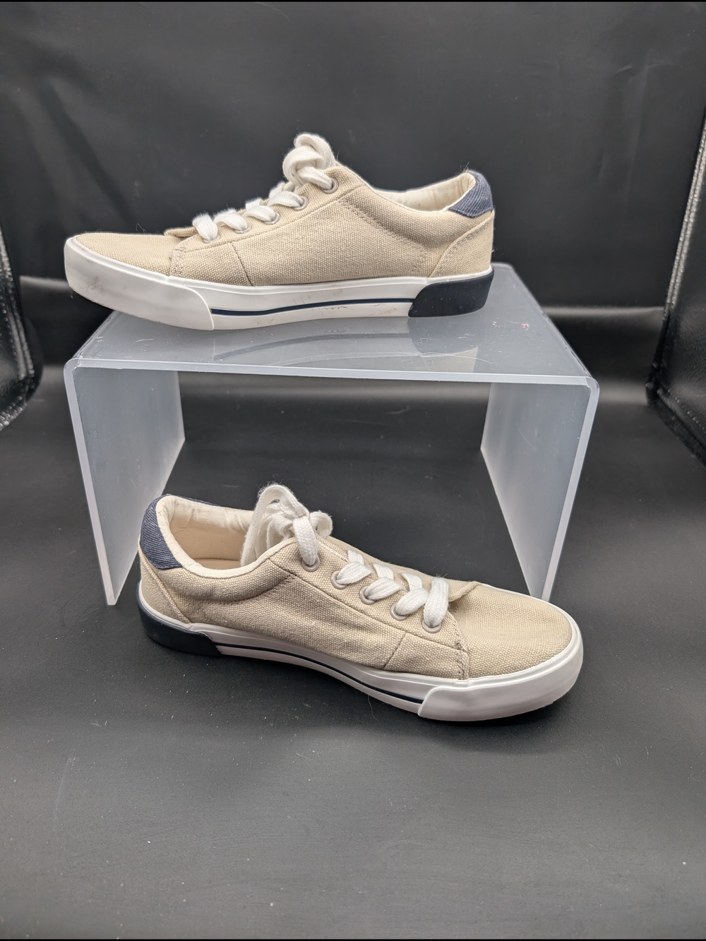 Polo by Ralph Lauren Kids Canvas Sneakers in Beige and Navy Heel